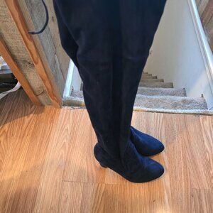 Blue faux suede knee high boot